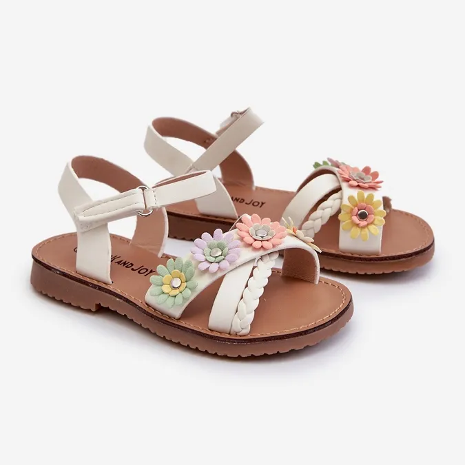 Sandales enfants avec fermeture velcro et fleurs, blanc Netalee blanche