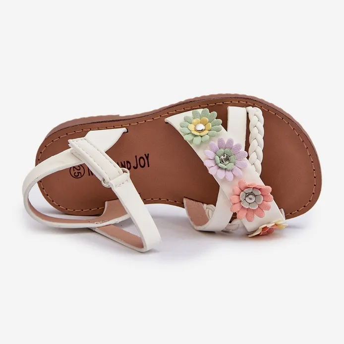 Sandales enfants avec fermeture velcro et fleurs, blanc Netalee blanche