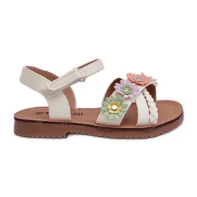 Sandales enfants avec fermeture velcro et fleurs, blanc Netalee blanche