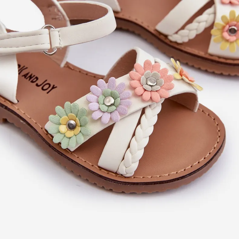 Sandales enfants avec fermeture velcro et fleurs, blanc Netalee blanche