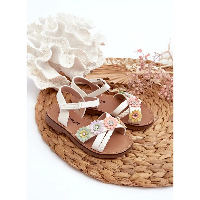 Sandales enfants avec fermeture velcro et fleurs, blanc Netalee blanche