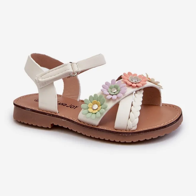 Sandales enfants avec fermeture velcro et fleurs, blanc Netalee blanche