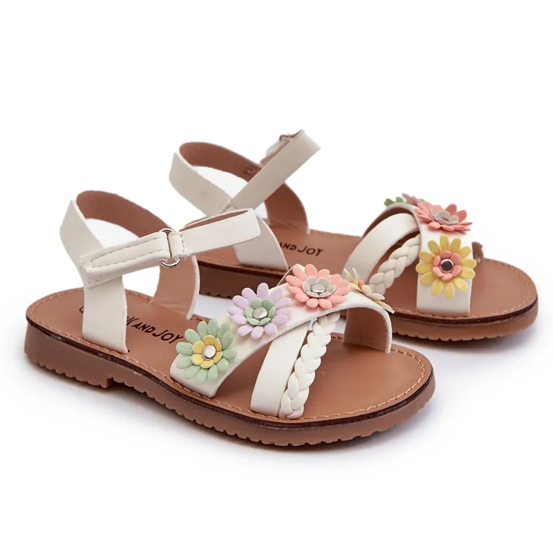 Sandales enfants avec fermeture velcro et fleurs, blanc Netalee blanche