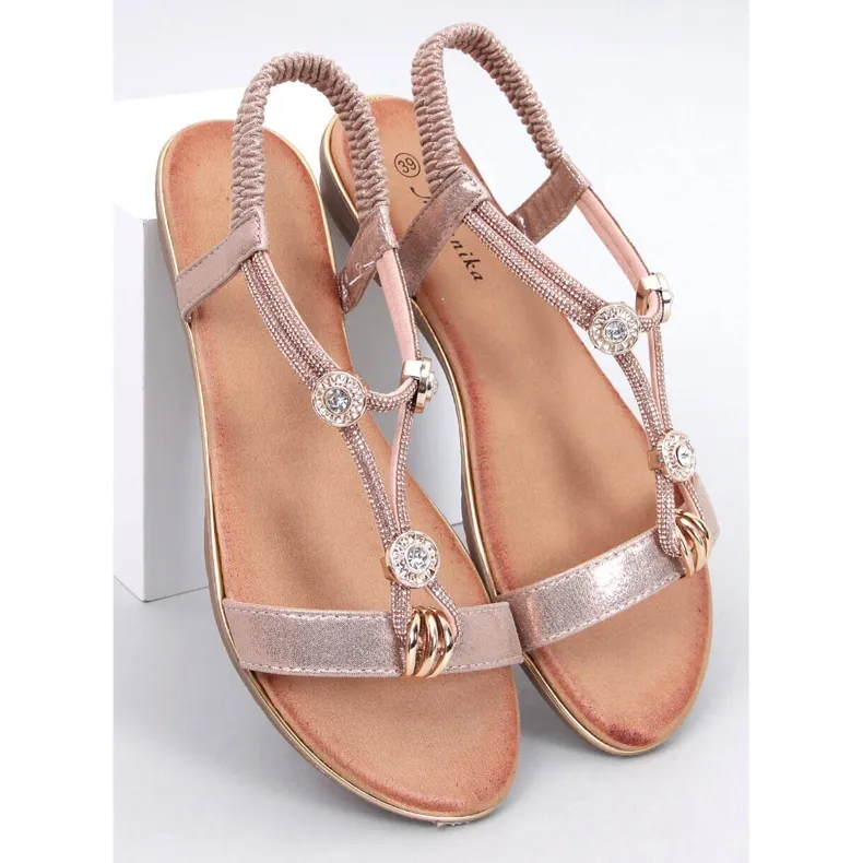 Sandales Hesna Champagne avec zircons cubiques rose