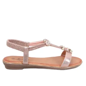 Sandales Hesna Champagne avec zircons cubiques rose