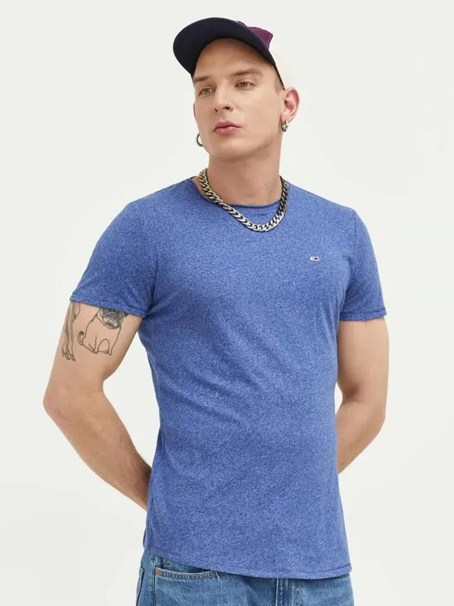 T-shirt slim jaspe chiné bleu homme - Tommy Jeans | wimod