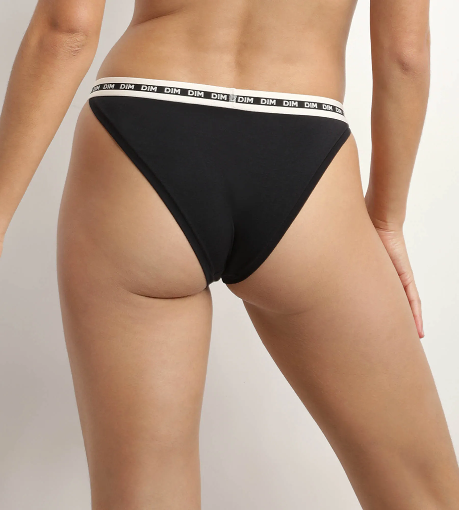 Tanga en coton modal Noire et ceinture Beige Dim Icons Essentiel